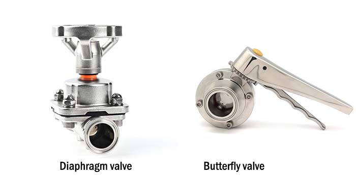 Side-by-side schematic of diaphragm valve and butterfly valve – cross-sectional view