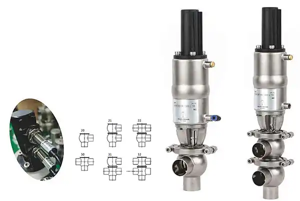 stainless steel mixproof valve installed on a hygienic CIP processing line for dairy or pharmaceutical applications